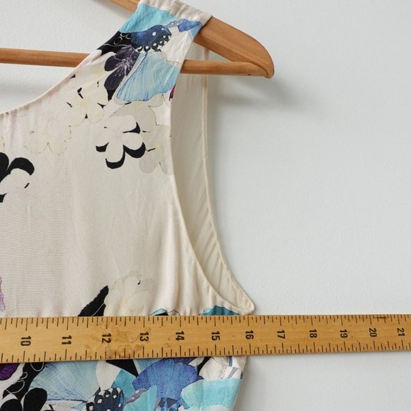 Floral Silk Dress Size Small White Mini Botanical Ruffle Cross Back Sheer Boho - Picture 4 of 16